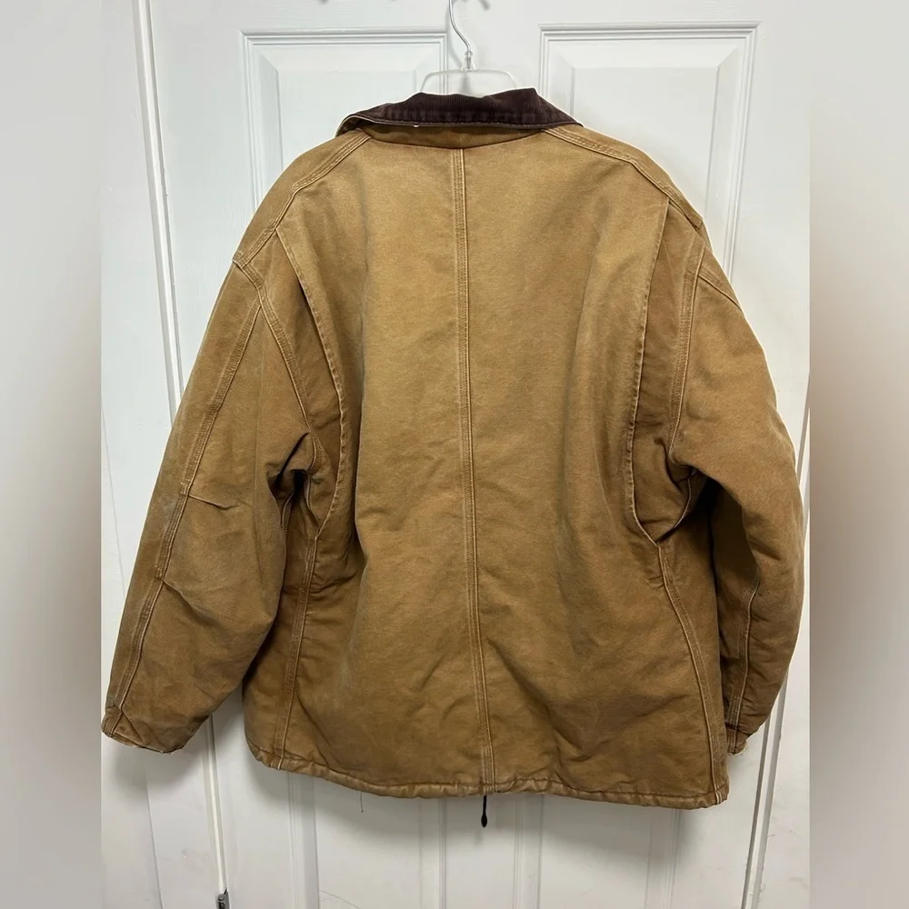Carhartt Men's Y2K Tan Field Jacket with Brown Collar